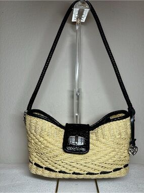 Brighton Natural Straw Shoulder Bag with Black Trim